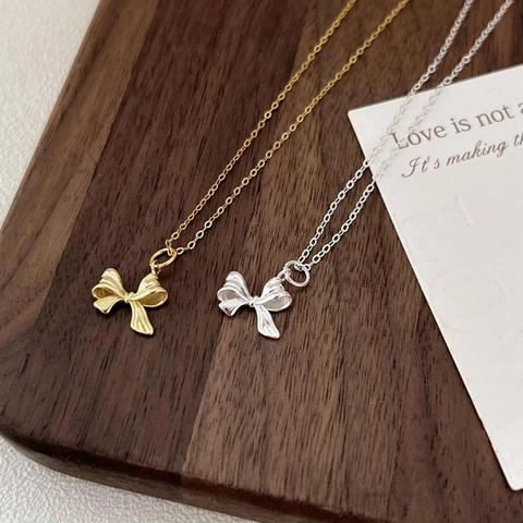 Collier En Argent Sterling 925 Avec Pendentif Noeud Papillon Style Coréen Élégant Bijoux Simples À Noeud Texture