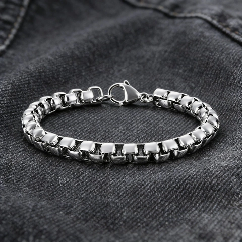 Bracciale Da Uomo In Acciaio Inossidabile Catena Veneziana Stile Hip Hop Punk Maglia Lucida Gioielli Minimalisti Regali
