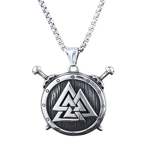 Viking Shield Sword Pendant Necklace 316L Stainless Steel Valknut Symbol Retro Nordic Mythology Men Jewelry Gift