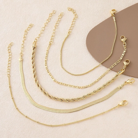 Gold Plated Copper Chain Bracelet Collection Layered Cuban Snake Twist Chain Adjustable Fashion Women Jewelry Accessory