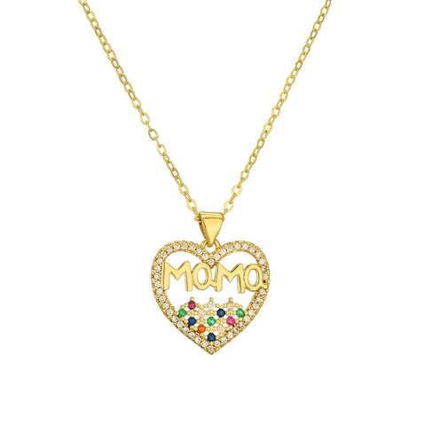 Heart Pendant Necklace Copper Micro Inlaid Zircon Love Mom Letter Sun Wings INS Fashion For Women