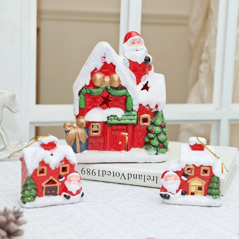 Weihnachts Haus Ornamente LED Licht Keramik Schneehaus Weihnachtsmann Miniatur Für Feiertag Tischbaum Deko Rot Weiß