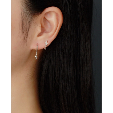 Lightning Bolt Hoop Earrings 925 Sterling Silver Minimalist Punk Style Small Huggie Jewelry For Women