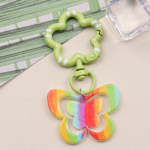 Butterfly Acrylic Keychain Rainbow Leopard Print Hollow Pendant Alloy Flower Clip Bag Charm For Women Girls Accessory