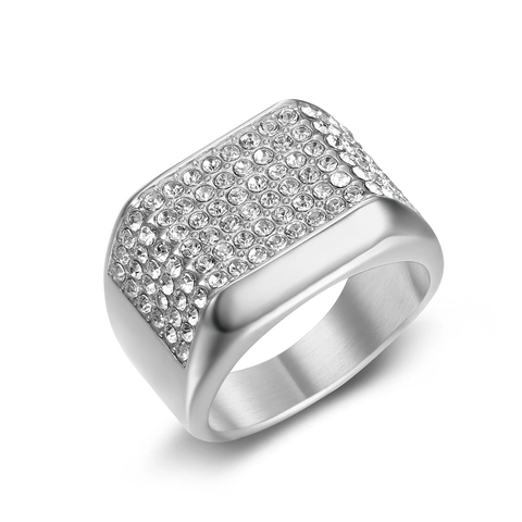 Herren Hip Hop Siegelring Edelstahl 18K Vergoldet Iced Out Weißer Zirkon Quadratisch Bling Punk Schmuck