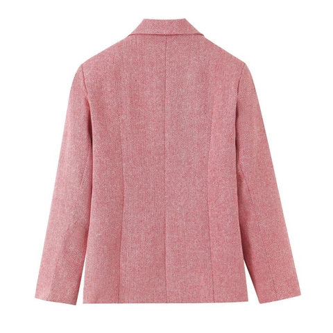 Dames Double Breasted Blazer Jas Visgraatpatroon V-Hals Lange Mouwen Casual Elegant Kantoor Bovenkleding