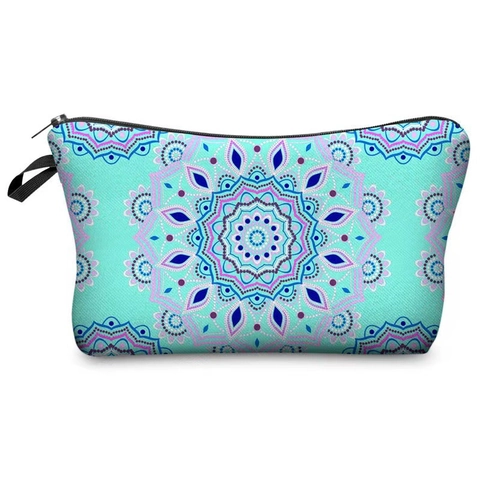 Mandala Pattern Makeup Bag Polyester Canvas Travel Cosmetic Pouch With Zipper Closure And Handle For Women Bohemian