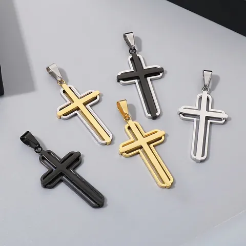 Collana Con Pendente A Croce A Strati Acciaio Inossidabile Design Cavo Gioielli Religiosi Minimalisti Da Uomo