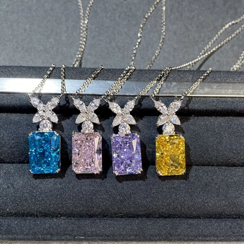 Collana con Pendente in Argento Sterling 925 Zirconia Taglio Radiant Quadrato per Donna Gioielli di Lusso Catena Geometrica