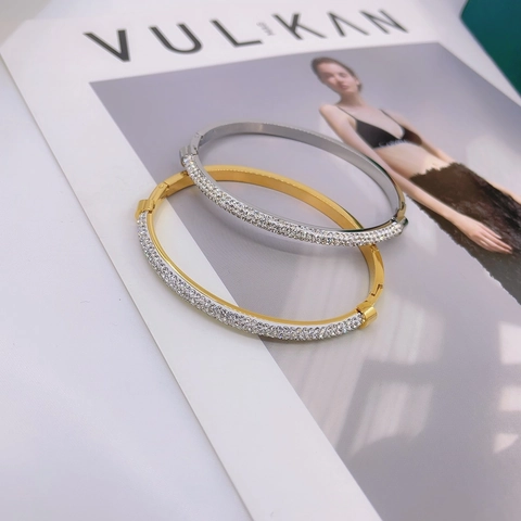 Bracciale Rigido Minimalista in Acciaio Inossidabile con Strass Pavé per Donna Irregolare Oro Oro Rosa Argento Gioielli di Moda Regalo