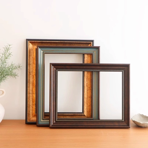 Vintage European Style Picture Frame Retro Wood Texture Beaded Border Baroque Classical Wall Decor