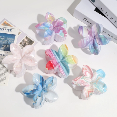 Flower Hair Claw Clip Gradient Marble Resin Matte Texture Fresh Style Hair Accessories For Women
