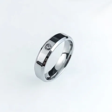 Minimalist Stainless Steel Ring With Zircon Inlay Double Beveled Edges Polished Jewelry For Couples Fashion Band