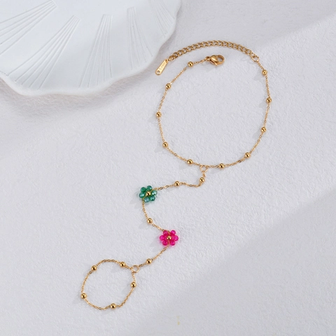 Bohemian 18K Gold Plated Stainless Steel Necklace And Flower Charm Slave Bracelet Hand Chain Minimalist For Women