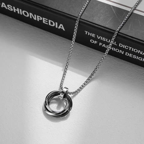 Interlocking Rings Pendant Necklace Stainless Steel Box Chain Minimalist Geometric Jewelry For Men Women