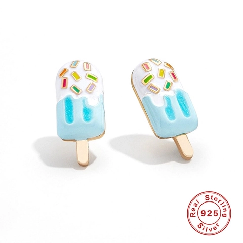 925 Sterlingsilber Eiscreme Eis am Stiel Ohrstecker Emaille Kreativ Süß Sommer Vergoldet Schmuck Für Damen Geschenk