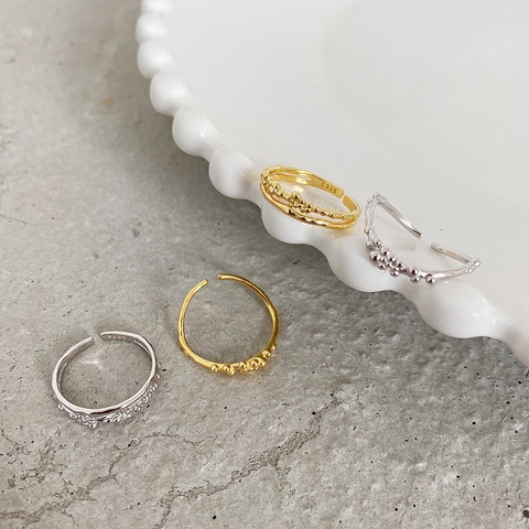 Anillo Ajustable De Plata De Ley 925 Minimalista Con Textura De Burbujas Irregular Para Mujer Moda De Capa Única Y Doble