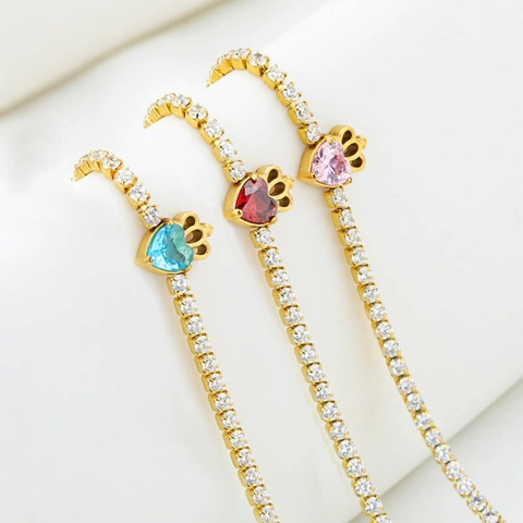 Pulsera de Tenis de Acero de Titanio Chapado en Oro con Corazón y Circonia para Mujer Elegante Colgante de Corona Pulsera Ajustable Regalo