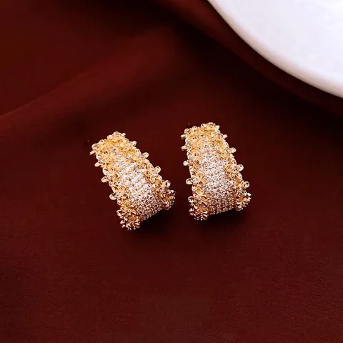 Orecchini A Cerchio Vintage Geometrici Rame Pavé Zirconia Con 925 Sterling Silver Earring Post Eleganti