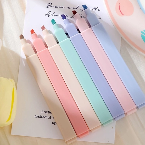 Macaron Colors Highlighters Aesthetic Morandi Square Barrel Chisel Tip Markers For Journaling Office School Supplies