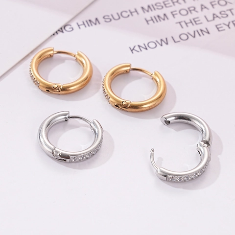 Edelstahl Creolen Mit Zirkonia Rund Huggie Ohrringe Eleganter Modeschmuck Für Damen