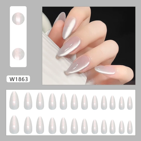 Uñas Postizas Press On Blanco Perla Artificial Ojo De Gato Brillantes Almendra Largas Para Mujeres Uso Diario Efecto Aurora ABS