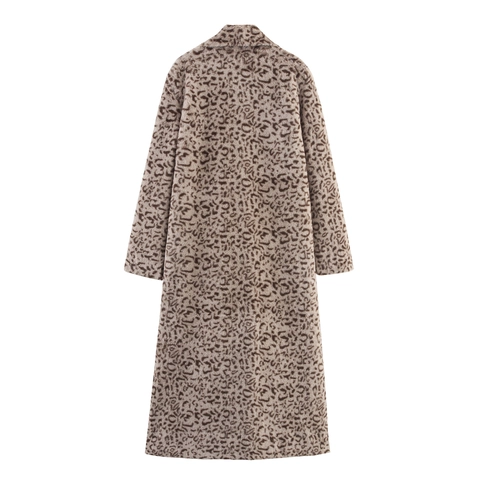 Lange Jas Van Imitatiebont Voor Dames Luipaardprint Reverskraag Warme Winter Streetwear Outerwear