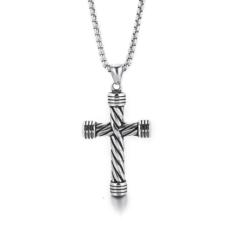 Kreuz Anhänger Halskette 316L Edelstahl Vintage Gedrehtes Seil Textur Herren Mode Schmuck Mit Box Kette