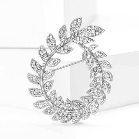 Broche Couronne De Branche D'Olivier Élégante Avec Strass Brillants Bijoux Accessoires De Costume En Alliage Pour Femmes