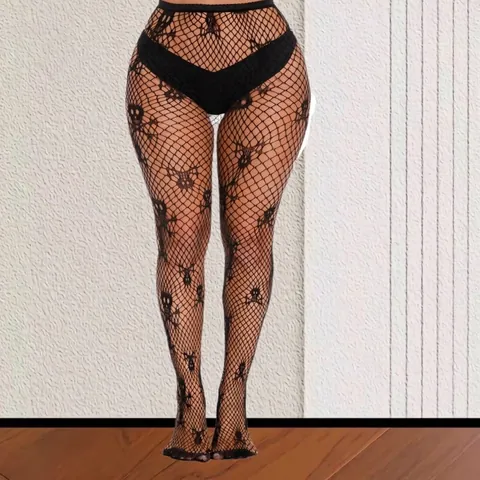 Halloween Plus Size Fishnet Tights Nylon Spandex Spider Web Skull Pattern Gothic Punk Hollow Out High Waist Pantyhose