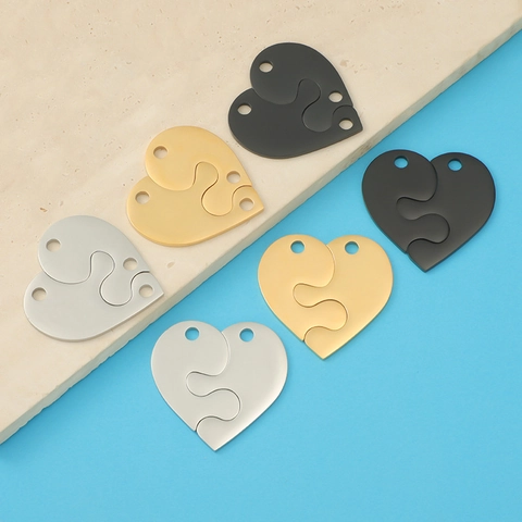 Pendenti Puzzle Cuore Acciaio Inossidabile 304 DIY Gioielleria Charms Coppia Amicizia Lucidato A Specchio Componenti Divisi