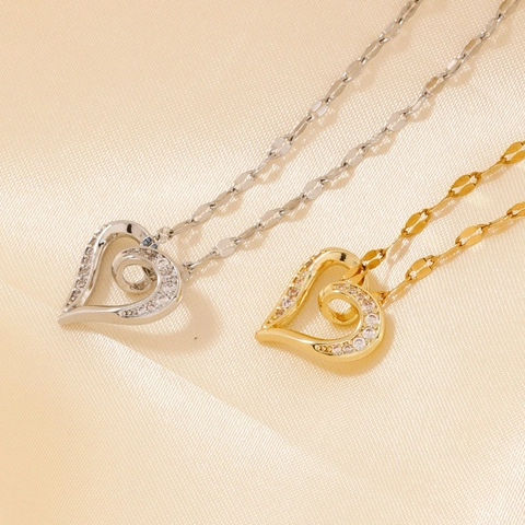 Elegante Collar Con Colgante De Corazón De Cobre Con Diamantes De Imitación Para Mujer Joyería Geométrica De Lujo Oro Plata Para Citas Diarias