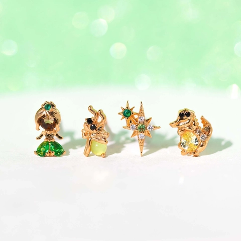 Copper Stud Earrings With 925 Sterling Silver Earring Post Micro Pave Zirconia Cartoon Princess Animal Mermaid Star Shape