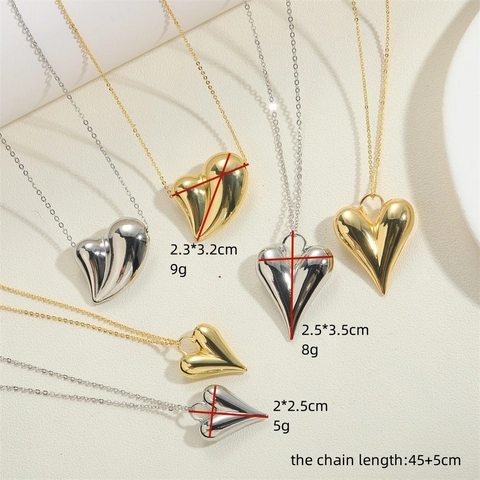 Kupfer Halskette Mit Anhänger 14K Vergoldet 3D Herzform Poliert Minimalistische Schlüsselbeinkette Für Damen