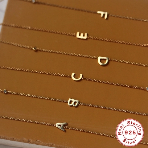 Collier Lettre Initiale en Argent Sterling 925 Plaqué Or avec Zircone Chaîne de Clavicule Style Vintage Minimaliste Bijoux