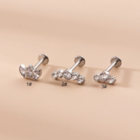 Roestvrij Staal Zirkoon Labret Studs Platte Achterkant Interne Schroefdraad Lip Piercing Sieraden Mode Geometrisch Dames