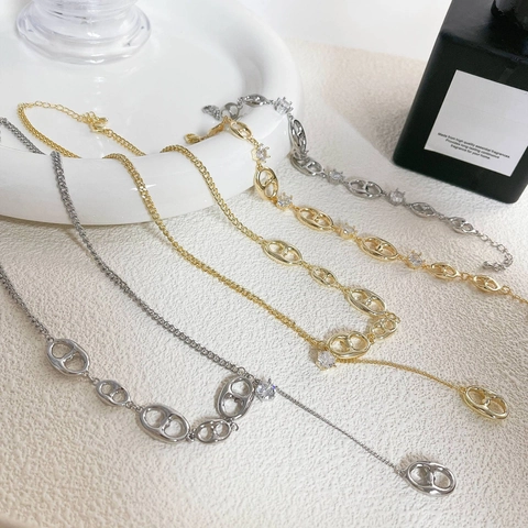 Collar Minimalista Francés de Cobre con Strass Nariz de Cerdo para Mujer Cadena de Eslabones Chapada en Oro Plata de Lujo Joyería Geométrica