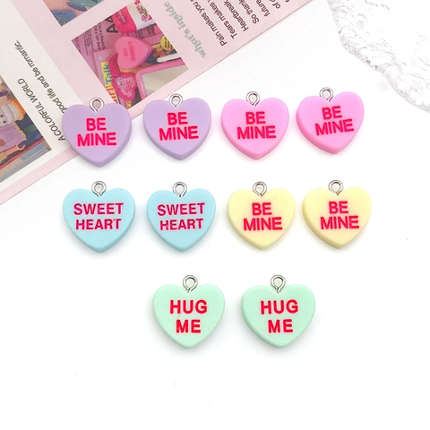 Dijes De Corazón De Resina Aleación Color Macaron Mate DIY Joyería Accesorios Letras Impresas Para Pendientes Pulseras Horquilla