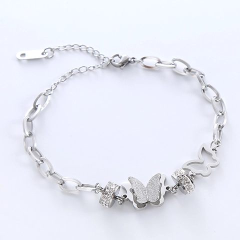 Bracciale Con Ciondolo A Farfalla Acciaio Inossidabile Strass Cavo Opaco Gioielli Regalo Per Donne