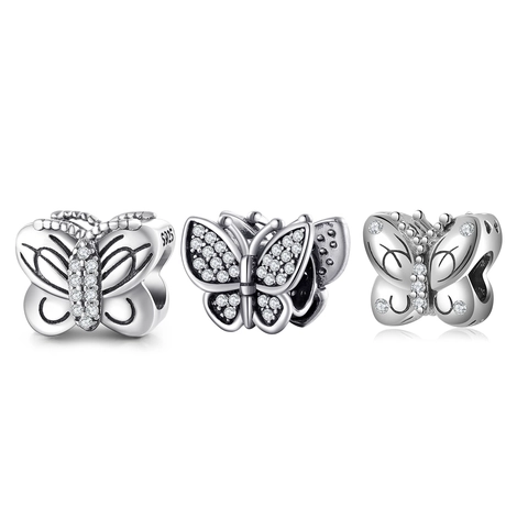 Butterfly Charm Bead 925 Sterling Silver Sparkling Zircon Enamel DIY Jewelry Making For Bracelet Accessory