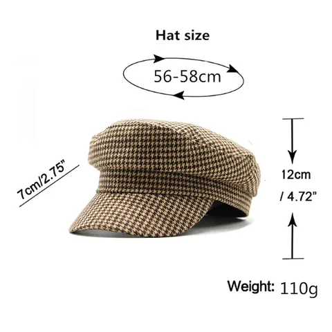 Newsboy Cap Women Houndstooth Pattern Cotton Polyester Retro British Style Vintage Beret Hat Autumn Winter Casual