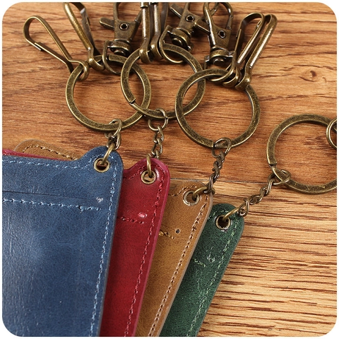 Vintage PU Leather Card Holder With Key Ring Multi Slot Retro ID Badge Case Ultra Thin Small Wallet