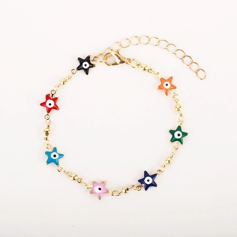Women Fashion Copper Evil Eye Bracelet Colorful Enamel Rhinestone Adjustable Star Moon Heart Gold Charm Bracelet Jewelry
