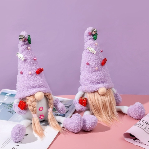 Bambola Peluche Gnomo Natale Viola Rudolph Senza Volto Campanelli Caramelle Ornamento Tavolo Festivo Tessuto Regalo
