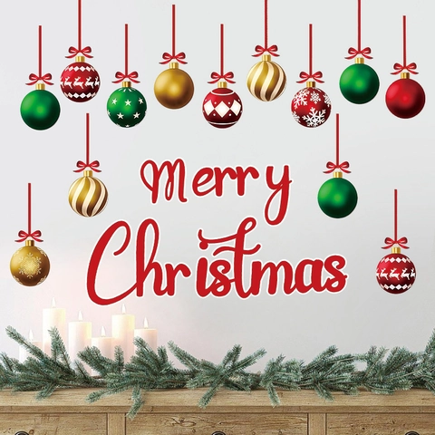 Stickers Muraux Noël PVC Auto-Adhésif Décoration Fenêtre Joyeux Noël Ornaments Renne Bonhomme De Neige Maison Vacances