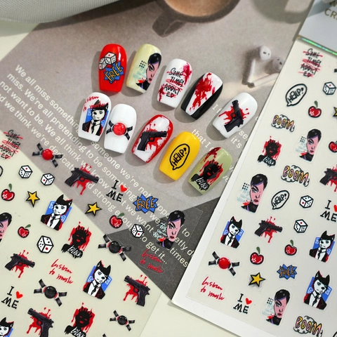 Punk Graffiti Nail Art Stickers Street Style Adhesive Decals Pop Art Patterns For Women DIY Cool Manicure Decoration