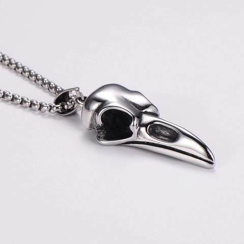 Men Punk Crow Skull Pendant Necklace 304 Stainless Steel Gothic Bird Head Jewelry Viking Style