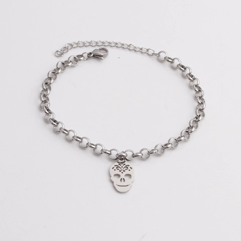 Bracciale Con Ciondolo A Teschio Acciaio Inossidabile Catena Intagliata Cava Gothic Punk Gioielli Per Uomini Donne