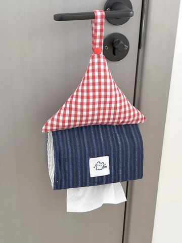 Copertura Scatola Fazzoletti Appesa Forma Casa Tessuto Quadri Rossi Righe Gatto Cartone Animato Portaoggetti Casa Auto Borsa