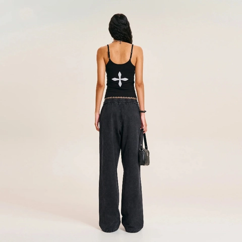 Women Tank Top Cami Ribbed Cotton Blend Adjustable Straps Cross Print Slim Fit Cropped Streetwear